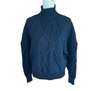 J. Crew Navy Blue Cable Knit Turtleneck Sweater